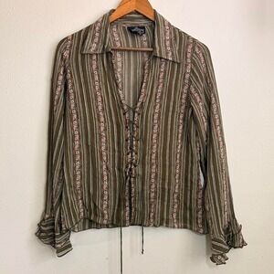Angie Women's Blouse SM Boho Flowy Groovy Lace‎ Up Y2K Sheer